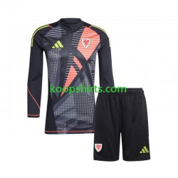 Wales Doelman Thuis Zwart Tenue Kinder Voetbalshirts 2024 Lange Mouwen
