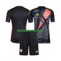 Wales Doelman Thuis Zwart Tenue Kinder Voetbalshirts 2024 Korte Mouwen