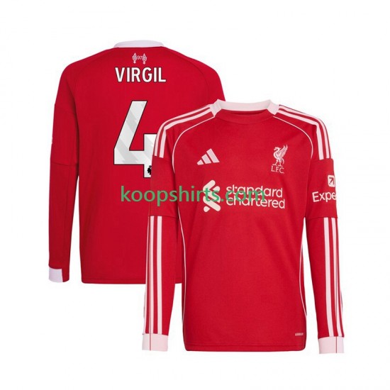 Liverpool Thuis Tenue Heren Voetbalshirts Virgil van Dijk 4 2025-2026 Lange Mouwen Liverpool Thuis Tenue Heren Voetbalshirts Virgil van Dijk 4 2025-2026 Lange Mouwen