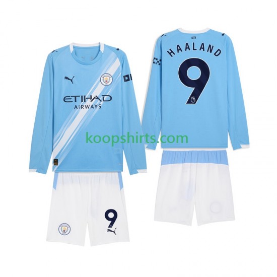 Manchester City Thuis Tenue Kinder Voetbalshirts Erling Haaland 9 2025-2026 Lange Mouwen Manchester City Thuis Tenue Kinder Voetbalshirts Erling Haaland 9 2025-2026 Lange Mouwen
