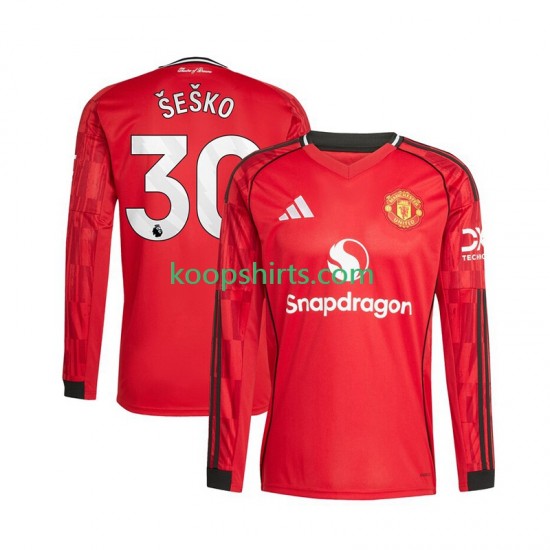 Manchester United Thuis Tenue Heren Voetbalshirts Benjamin Sesko 30 2025-2026 Lange Mouwen Manchester United Thuis Tenue Heren Voetbalshirts Benjamin Sesko 30 2025-2026 Lange Mouwen