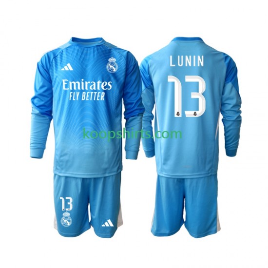 Real Madrid Doelman Thuis Tenue Kinder Voetbalshirts Andriy Lunin 13 2025-2026 Lange Mouwen Real Madrid Doelman Thuis Tenue Kinder Voetbalshirts Andriy Lunin 13 2025-2026 Lange Mouwen