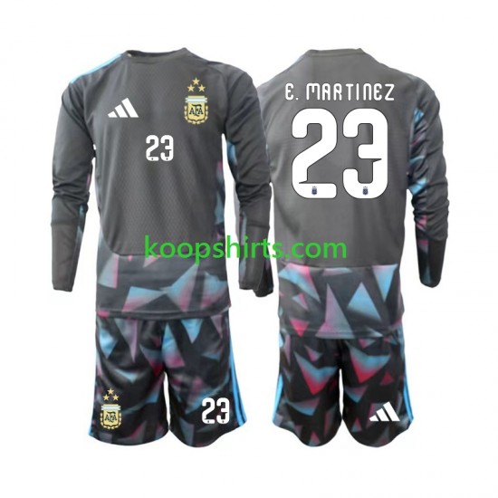 WK 2026 Argentinië Doelman Thuis Tenue Kinder Voetbalshirts Emiliano Martinez 23 Lange Mouwen
