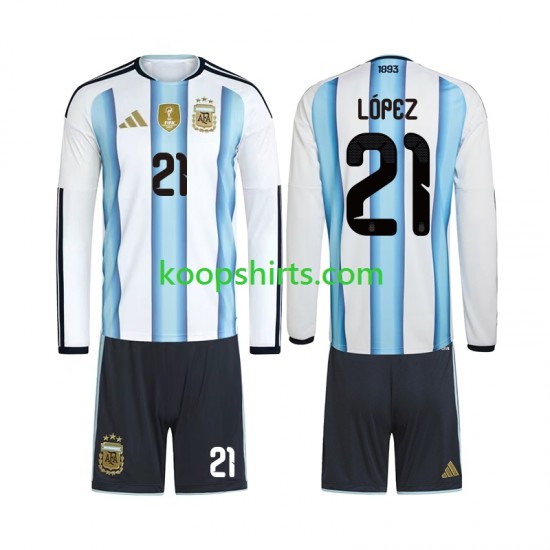 WK 2026 Argentinië Thuis Tenue Kinder Voetbalshirts Jose Manuel Lopez 21 Lange Mouwen