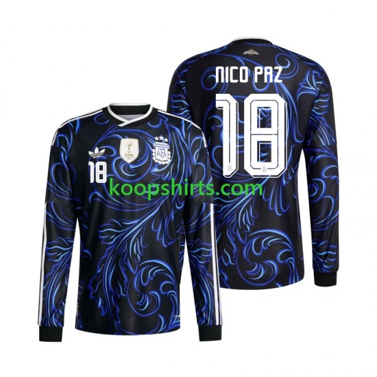WK 2026 Argentinië Uit Tenue Heren Voetbalshirts Nico Paz 18 Lange Mouwen