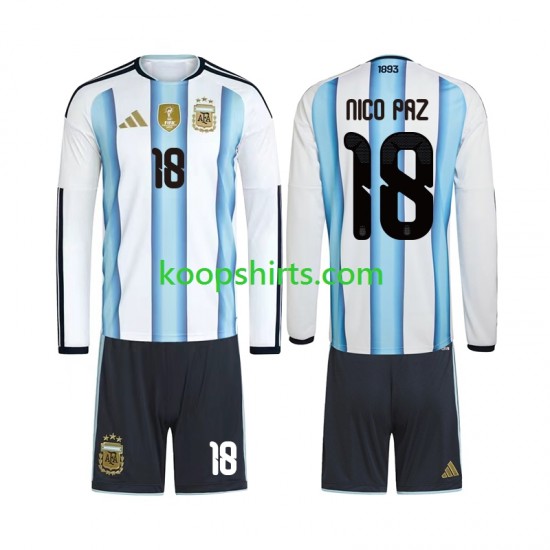 WK 2026 Argentinië Thuis Tenue Kinder Voetbalshirts Nico Paz 18 Lange Mouwen