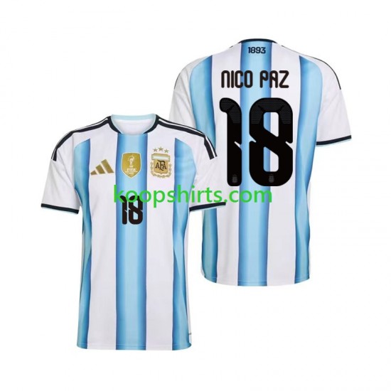 WK 2026 Argentinië Thuis Tenue Heren Voetbalshirts Nico Paz 18 Korte Mouwen