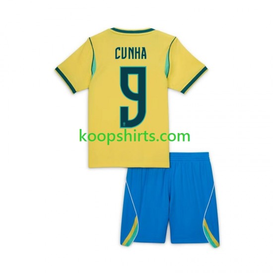 WK 2026 Brazilië Uit Tenue Matheus Cunha 9 Chidlren Korte Mouwen