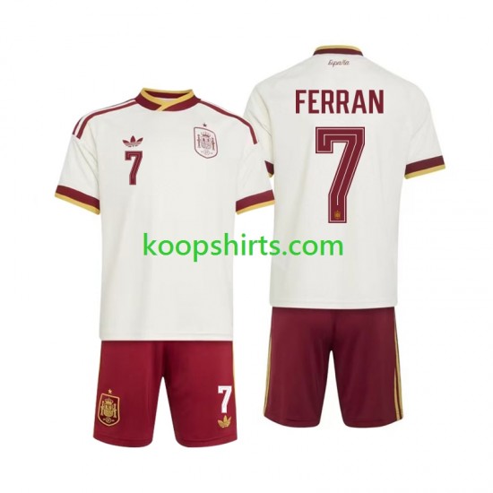 WK 2026 Spanje Uit Tenue Kinder Voetbalshirts Ferran Torres 7 Korte Mouwen