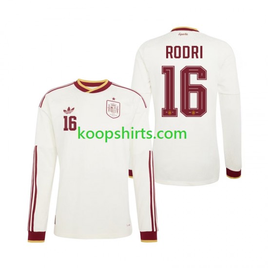 WK 2026 Spanje Uit Tenue Heren Voetbalshirts Rodri 16 Lange Mouwen