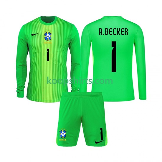 Brazilië Doelman Thuis Tenue Kinder Voetbalshirts Alisson Becker 1 2026 Lange Mouwen