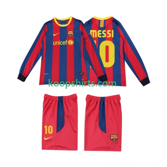 FC Barcelona Retro Thuis Tenue Kinder Voetbalshirts Lionel Messi 10 2010 2011 Lange Mouwen