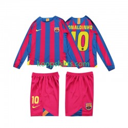 FC Barcelona Retro Thuis Tenue Kinder Voetbalshirts RONALDINHO 10 2005 2006 Lange Mouwen