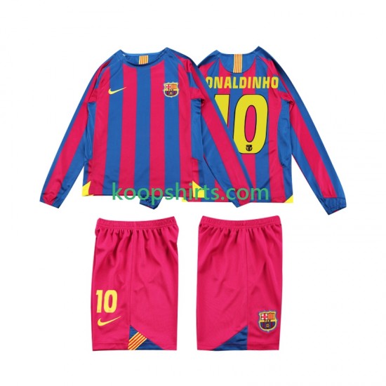 FC Barcelona Retro Thuis Tenue Kinder Voetbalshirts RONALDINHO 10 2005 2006 Lange Mouwen