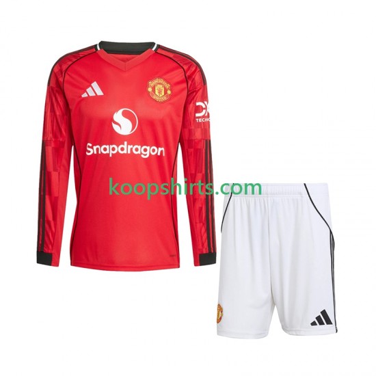 Manchester United Thuis Tenue Kinder Voetbalshirts 2025-2026 Lange Mouwen