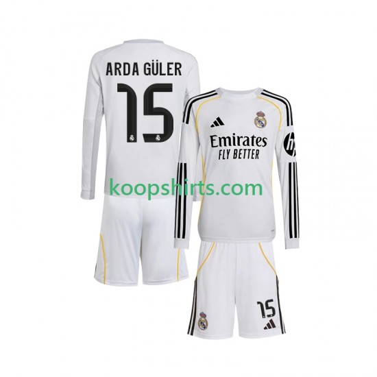 Real Madrid Thuis Tenue Kinder Voetbalshirts Arda Guler 15 2025-2026 Lange Mouwen