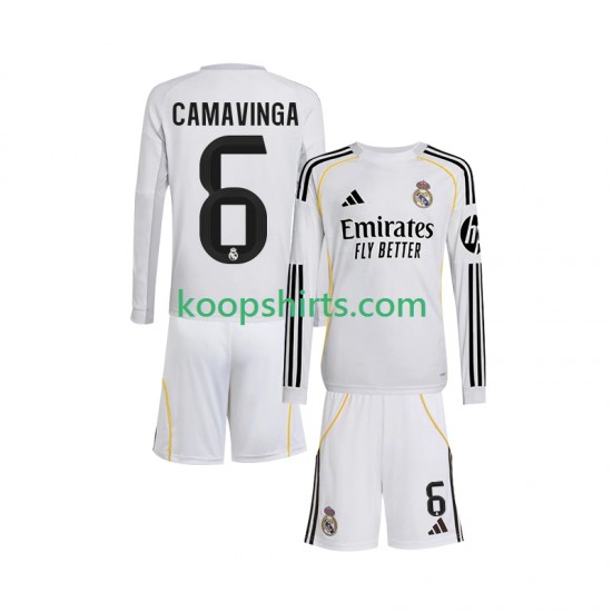 Real Madrid Thuis Tenue Kinder Voetbalshirts Camavinga 6 2025-2026 Lange Mouwen