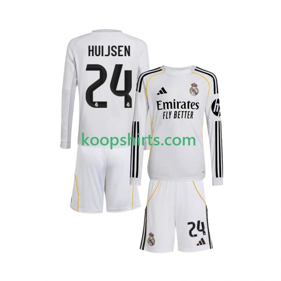 Real Madrid Thuis Tenue Kinder Voetbalshirts Huijsen 24 2025-2026 Lange Mouwen