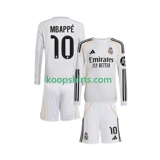 Real Madrid Thuis Tenue Kinder Voetbalshirts Kylian Mbappe 10 2025-2026 Lange Mouwen