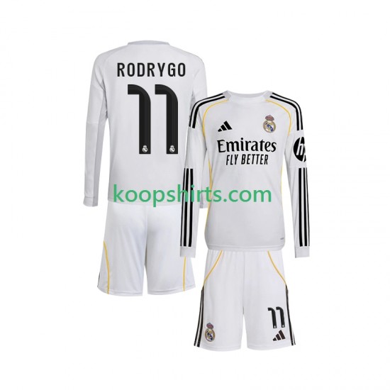 Real Madrid Thuis Tenue Kinder Voetbalshirts Rodrygo 11 2025-2026 Lange Mouwen