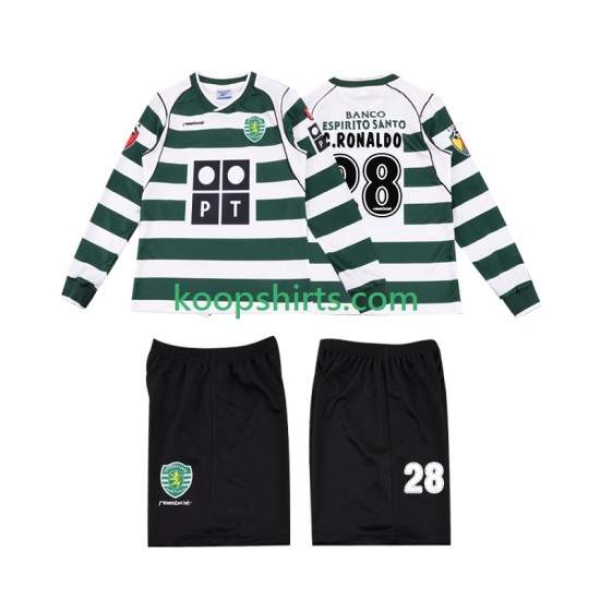 Sporting CP Retro Thuis Tenue Kinder Voetbalshirts Cristiano Ronaldo 28 2001 2003 Lange Mouwen